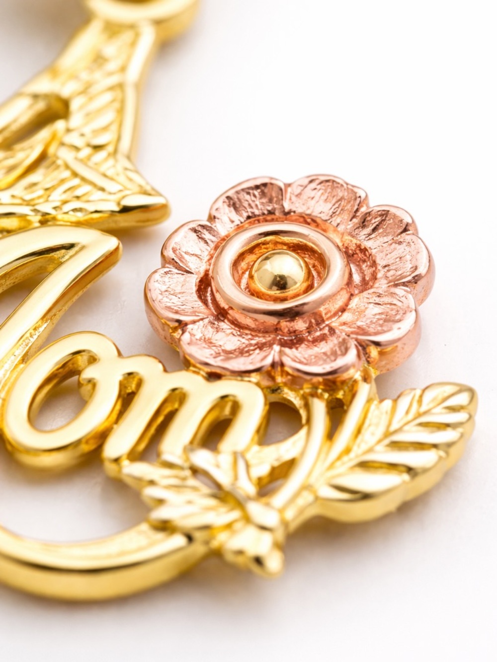 10K Solid Gold Tri-Color #1 Mom Pendant Rose Gold Real Gold Mothers Day Gift - Picture 3 of 6